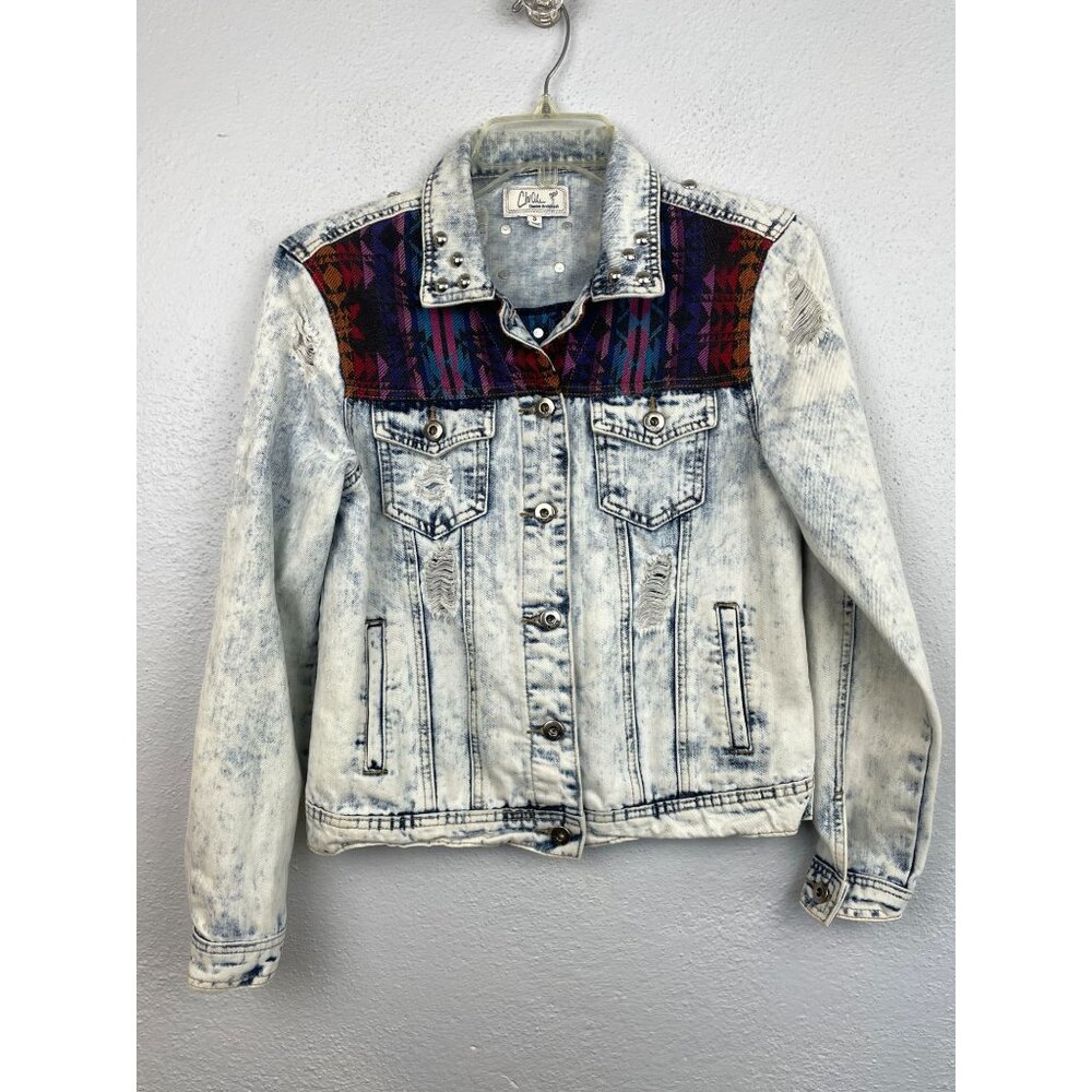 Vintage ChiQle Denim Architect Y2K Distressed Southwestern Jean Jacket Size S